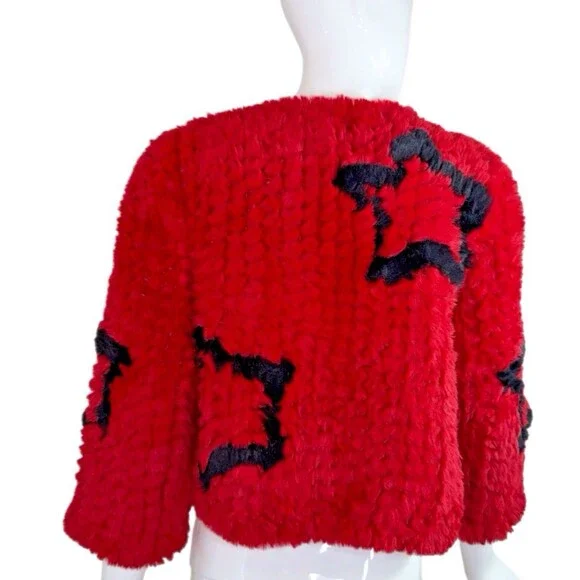 BELLE VERE Small FAB Faux Fur Jacket BIG STAR Red Black Open/Closed Wear - Picture 2 of 16
